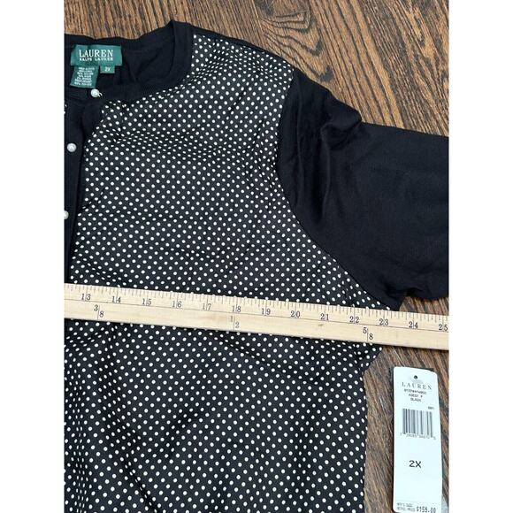 Lauren Ralph Lauren Cardigan Sweater Womens 2X Black Polka Dot Silk Button Front - Picture 6 of 10
